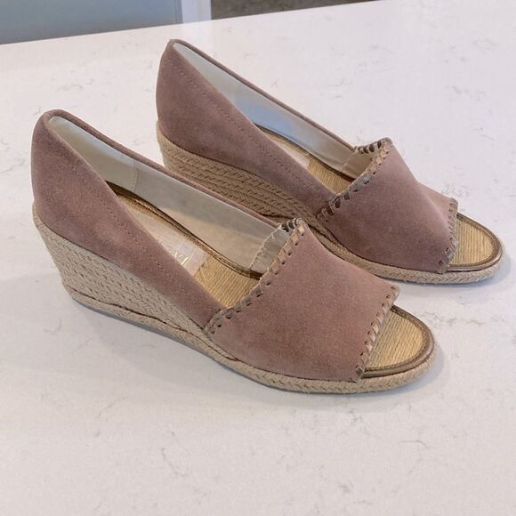 Jack Rogers Palmer Wedge Espadrille Sandals blush pink Suede peep toe 3” Heel - Picture 1 of 9